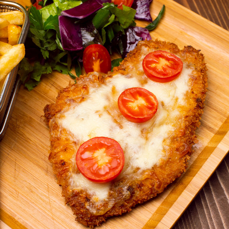 Cheesy baked parmo
